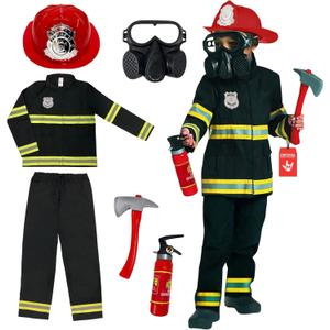Morph Firefighter Costume for Kids (2 Colors) - Boys Fireman & Fire Fighter Costume for Halloween (Medium, Black)