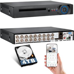 KERUI 16 Channel Security Recorder DVR for Security Camera, 16CH Surveillance Video Recorder,5MP Hybrid 6-in-1 Camera DVR AHD/TVI/CVI/CVBS/IP XVI with Human Detection,24/7 Recording(with 4TB HDD)