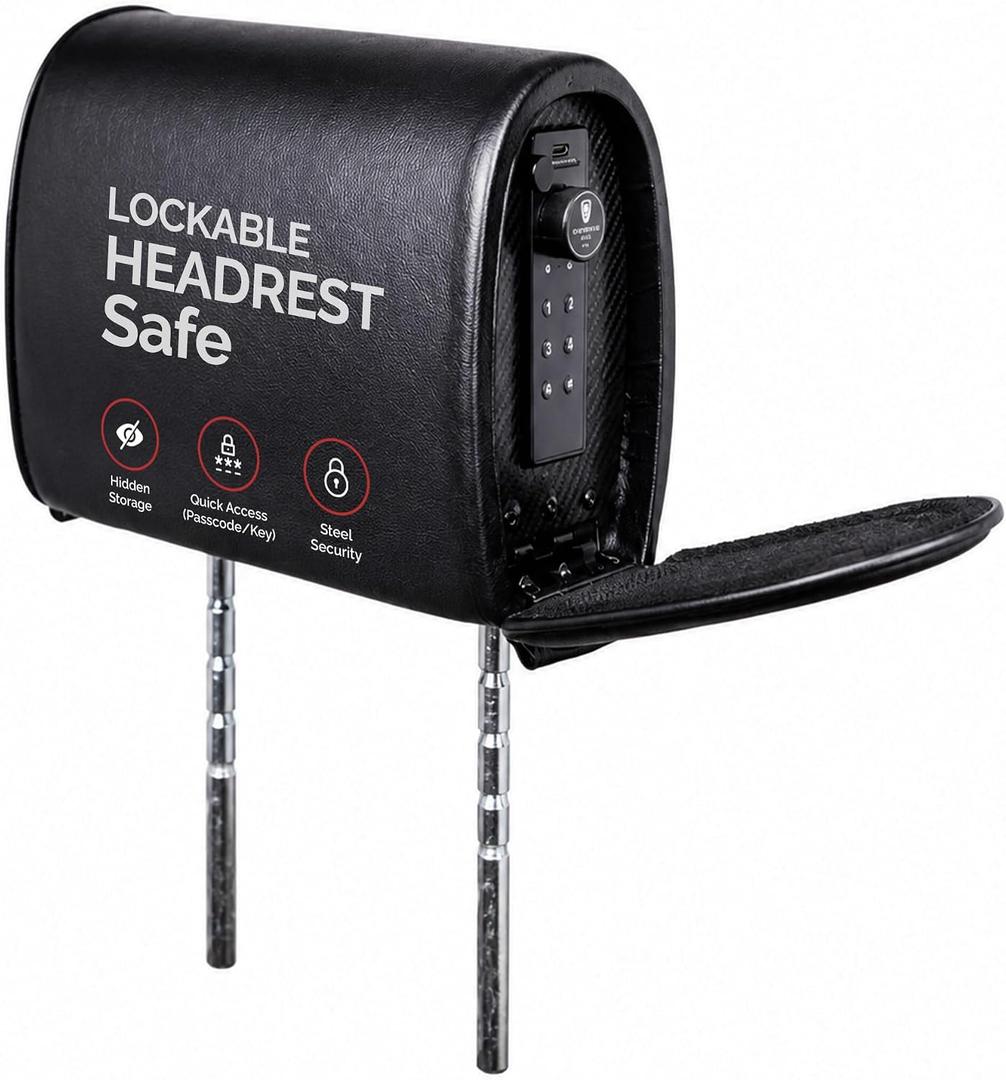THE HEADREST Safe Vulcan Leatherette Headrest Safe - Passenger Seat, Black