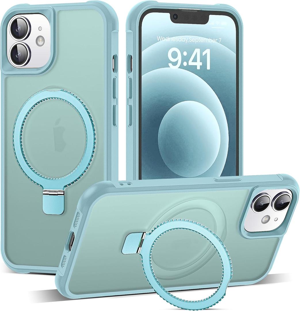 Compatible with iPhone 12 Case & iPhone 12 Pro Case 6.1" with Invisible Ring Stand [Compatible with Mag-Safe] Translucent with Magnetic Kickstand, Blue