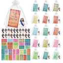 Bememo 50 Sets Christian Gifts Bulk Bible Verse Cards Include Little Jesus Figures Prayer Cards and Organza Bags for Religious Party Favors Sunday Baptism Gifts(Retro Style,Morandi)