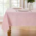 JIALE Valentines Textured Tablecloth, Heavy Duty Linen Style Farmhouse Table Cloth Rectangle Tables, Wrinkle-Free Washable Waterproof Table Cover for Kitchen, Dining, Parties, 55"x75", Pink