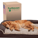 Furhaven Orthopedic Dog Bed for Large Dogs w/ Removable Bolsters & Washable Cover, For Dogs Up to 95 lbs - Two-Tone Plush Faux Fur & Suede L Shaped Chaise - Espresso, Jumbo/XL