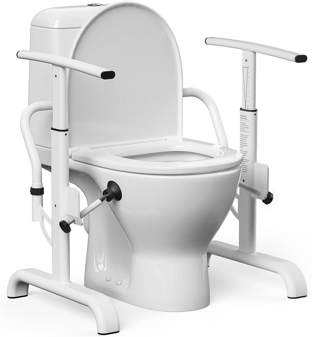 Toilet Safety Rails for Seniors, 350lbs Heavy Duty Toilet Safety Frame & Grab Bars, Triple Stability with 2 Suction Cups & Rear Bar, Adjustable Height & Width Toilet Rail