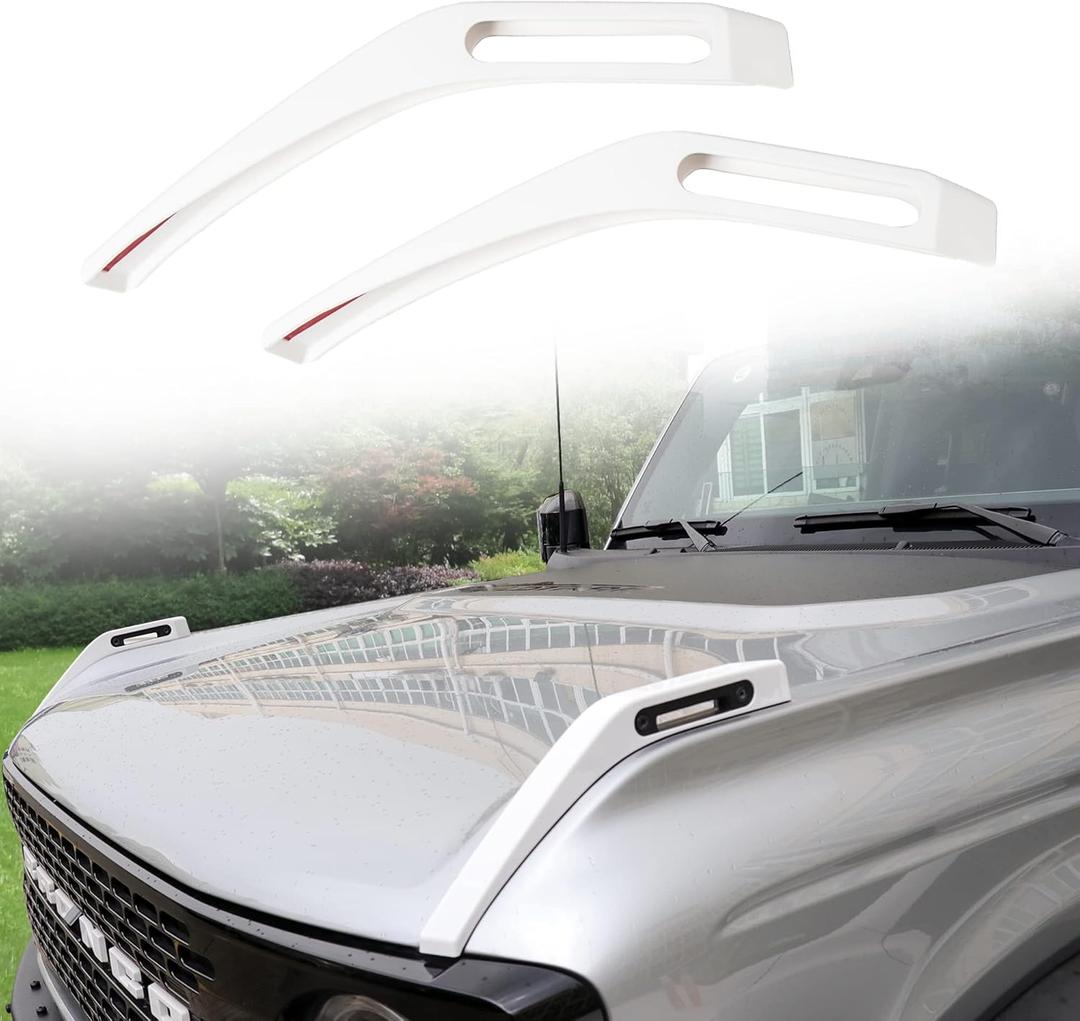 Sukemichi Trail Sight Cover Engine Hood Hinge Cover Hood Side Release Handles Decoration Exterior Accessories for Ford Bronco Accessories 2021 2022 2023 2024 2025 2026, White, 2 Pack