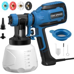 Paint Sprayer, HVLP Spray Gun with Cleaning & Blowing Joints, 4 Nozzle Sizes & 3 Spray Patterns, Easy to Clean, for Furniture, Cabinets, Decks, Walls, Doors, DIY Projects, etc.