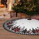 Christmas Tree Skirt Buffalo Plaid Xmas Tree Skirts Mat Rustic Vintage Farmhouse Christmas Decoration for Merry Christmas Holiday Party Indoor Outdoor (Black and White Buffalo Plaid, 48in)