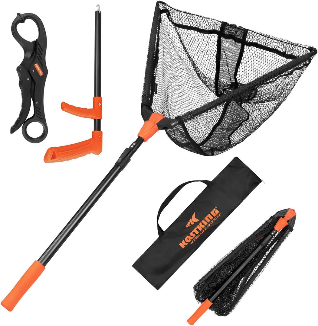 KastKing Pontus Fishing Net, Foldable & Lightweight Landing Net with Built in Length Scale, Strength Aluminum Handle, Fishing Gear and Gift for Men, 61" Full Extended