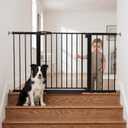 Mumeasy 29.7-54.2" Baby Gate for Stairs, Pressure Mounted Dog Gate for Doorways, Extra Wide Walk Thru Safety Pet Gate for Doors with Auto Close, Easy Install Child Gate for Hallway Indoor House, Black
