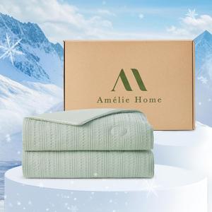 Amlie Home Waffle Cooling Comforter King Size, Q-Max 0.45 Reversible Lightweight Cooling Blanket for Hot Sleepers, Silk Breathable Bedding for Night Sweats, 106"x90", Sage Green