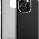 EasyAcc for iPhone 16 Pro Max Leather Case, [Compatible with Magsafe], Luxurious Vegan Leather Magnetic Phone Case, Protective Slim Case with Metal Buttons & Camera Bezel, Anti-Scratch Phone Cover, Black Silver