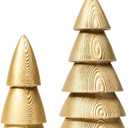 DN DECONATION Gold Tabletop Christmas Tree, Cone Trees Figurines for Xmas Decorations, Wooden-Like Resin Pine Tree Decor for Mantel, Desk, Shelves, TableCenterpieces Holiday Home Decor (Set of 2)