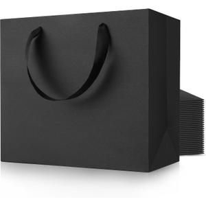 MOXARYSU Black Gift Bags With Handles: 12.5x4.5x11 Inch 50pcs Large Paper Gags Bulk For Party Shopping Birthday Wedding (50)