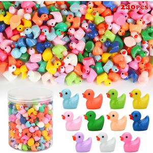 240pcs Mini Ducks, Tiny Resin Duck Figurines Colorful Plastic Small Ducks Bulk for Miniature Landscape Aquarium Potted Fairy Garden Home Dollhouse Decor Accessories Party Favors Toys Gifts