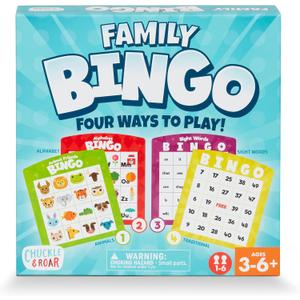 Chuckle & Roar Family Bingo  4-in-1 Educational Bingo Game for Kids Ages 36+ | Animal, Alphabet, Sight Word & Number Bingo | 16 Players