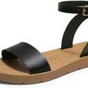 DREAM PAIRS Womens One Band Ankle Strap Buckle Flat Sandals (8.5, Black/Pu)