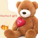 Tezituor Giant Brown Teddy Bear 6ft Stuffed Animals - I Love YouRed Heart Jumbo Human Size Teddy Bear for Girlfriend,Boyfriend,Wife,Lover-Birthday, Anniversary,Christmas, Valentines, Long Distance