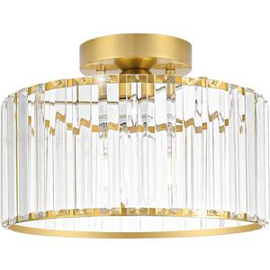 Crystal Ceiling Light Fixture, Modern Semi Flush Mount Ceiling Light, Gold Hallway Lighting Fixtures Chandelier for Kitchen, Close To Ceiling Light Fixtures for Entryway Bedroom, 1-Light, 11Inch