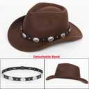 Kids Western Cowboy Hat Wide Brim with Band Wool Felt Vintage Jazz Fedora Cowgirl Hats for 3-7 Years Boys Girls (Brown)