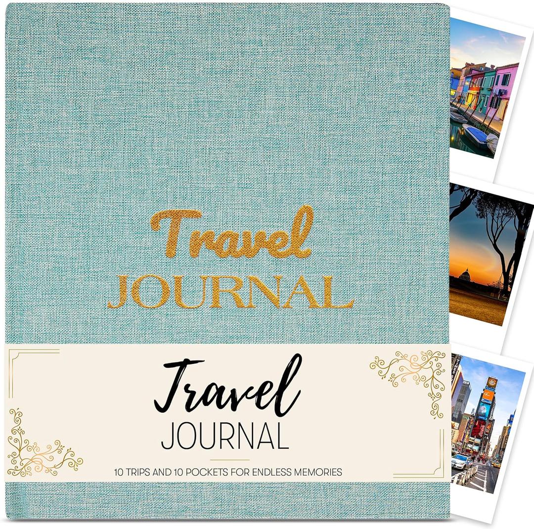 Cosmo JR Travel Journal and Travelers Notebook to Record Trips & Memories. Travel Journal for Women, Men. Travel Gifts for Adventurous Souls with 10 Keepsake Pockets. Size 9.70 x 8.0 in