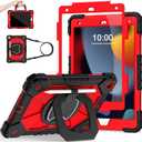 Case for iPad 9th Generation iPad Case 9th 8th 7th Generation iPad 10.2 Inch iPad 9th Gen Cover with Screen Protector Pen Holder TabletCases for Kids 360 Rotating Stand, Black Red