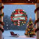 Merry Christmas Welcome Sign for Front Door with Light Strip Front Door Xmas Decoration 12.5UV-Printed PVC Foam Board Porch Sign for Christmas Decor Indoor Outdoor Home Wall(Candy Cane)