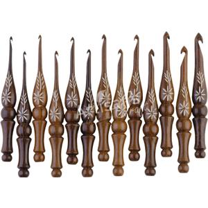 Crochet Hooks Set of 13-3.5mm to 12mm - Hand Carved Wooden Hook with Leaf Design - Ergonomic Soft Grip for Arthritic Hands - Crochet Accessories (Set of 13)