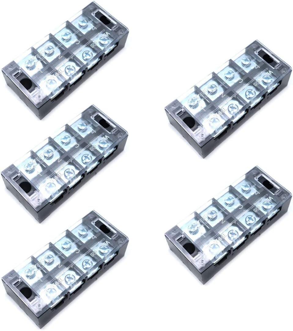 Sscon 600V 45A 4 Position Dual Row Wire Barrier Block Terminal Strip TB-4504 Pack of 5