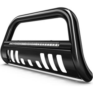 YITAMOTOR Bull Bar Compatible with 2005-2021 Nissan Frontier w/LED Light, 3" Tubing Brush Guard Pickup Truck Front Bumper Push Bar w/Grille Skid Plate