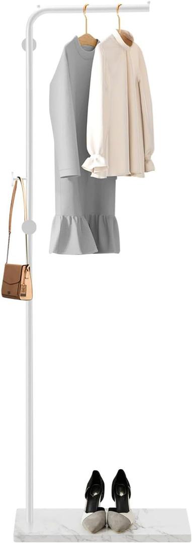 Tenkovic Metal Coat Rack Freestanding, Coat Rack Stand with Heavy-weight Natural Marble Base, 67” Coat Hanger Stand with 3 Hooks for Bedroom, Office, Hallway, Entryway, Living Room (White)