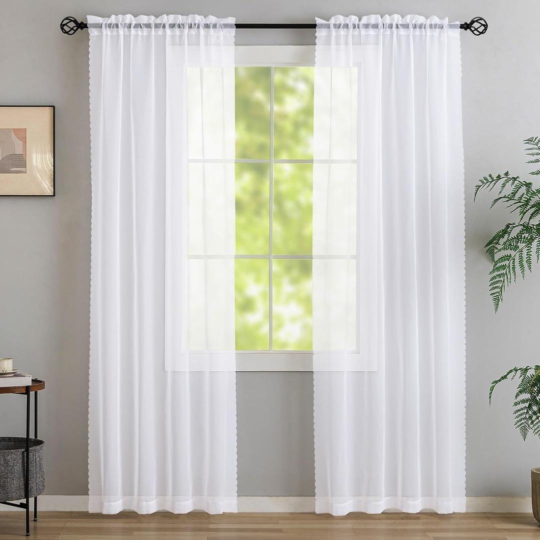 Window Curtains White Sheer Curtains 90 Inches Long 2 Panels Tulle Curtains Window Panels for Bedroom Curtains 2 Panel Sets Rod Pocket Sheer White Curtains for Living Room Kitchen Yard 40 W x 90 L