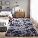 KICHOWUA Thick Area Rug Dark Grey Fluffy 4x6 for Bedroom Living Room Washable Plush Rug for Kids Baby Nursery Soft Shag Non Slip Comfy Shaggy Rugs for Dorm Fuzzy Floor Carpet, Tie-Dye Gray