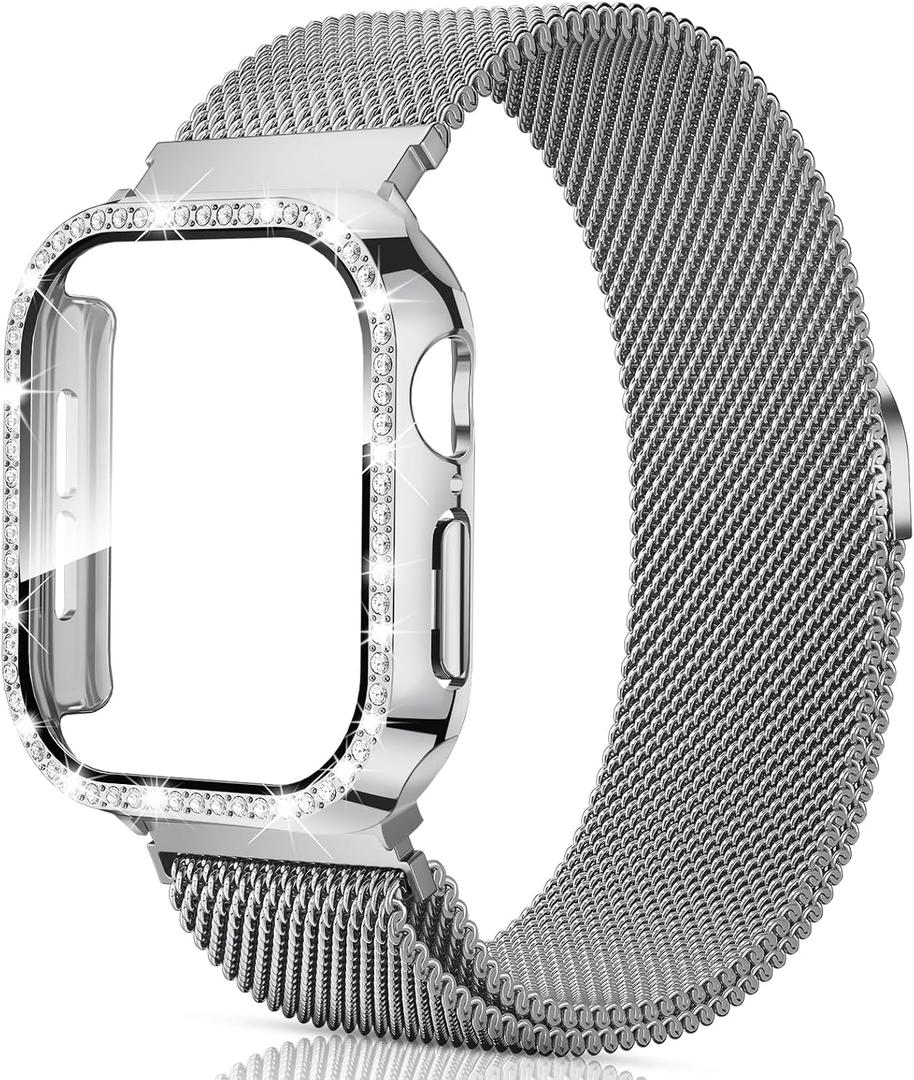 Mesh Loop with Case Compatible for Apple Watch 46/45/44/42/41/40/38mm