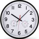 Nicunom 12-Inch Wall Clock with Temperature and Humidity, Battery Operated Indoor Clock, Silent Non Ticking/Battery Operated, Decorative Clock for Home Living Room Kitchen Office