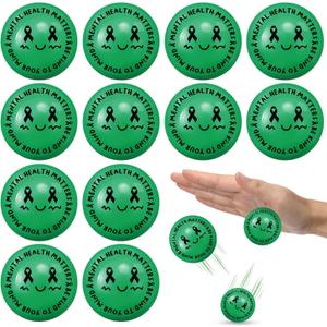 VioraWhite 100 Pcs Mental Health Awareness Gift Green Ribbon Bouncy Balls Bulk Mental Health Matters Stress Relief Balls Green Ribbon Week Items for Events Charity Education Supplies