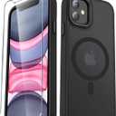 YENAPOON for iPhone 12 Case, iPhone 12 Pro Case, with 1 Screen Protector, Matte Magnetic Slim Phone Cover, Support for Magsafe, Shockproof Protection Translucent Frosted Back,Black