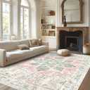 Vhong Boho Area Rugs Vintage Washable Neutral Modern Dusty Pink and Green 8x10 Non Slip Large Carpet for Nursery Living Room Dining Room Bedroom Farmhouse Girls Room