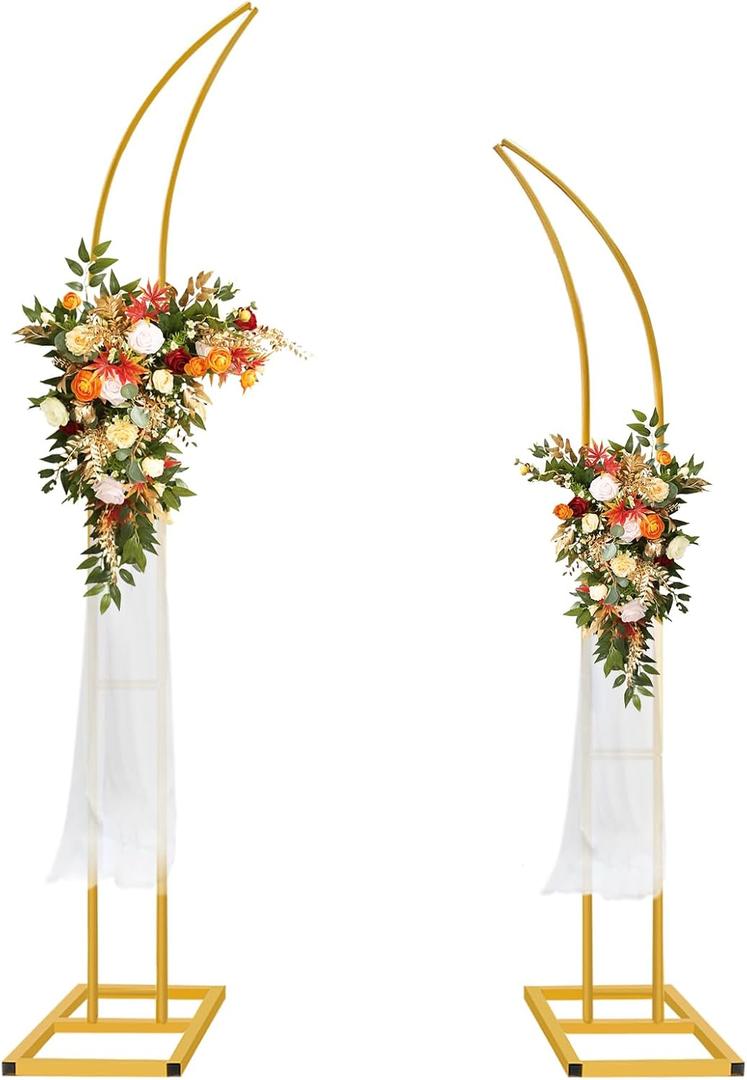 Metal Wedding Arch Stand,Set of 2 Curved Arch Backdrop Stand Wedding Arches for Ceremony Baby Shower Garden Floral Horn Arch Stand Birthday Ramadan Decor(6.9FT & 5.9FT)