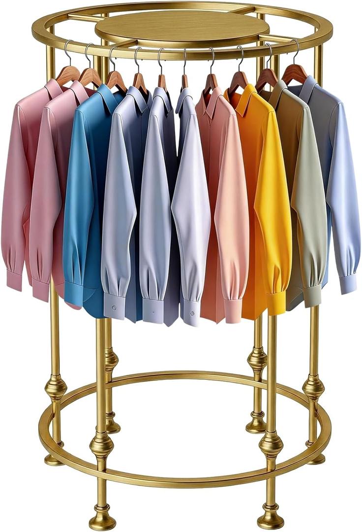 Round Garment Rack for Retail Display - Heavy Duty Metal Clothing Rack, Freestanding Clothes Hanging Rack for Boutique, Closet Storage for Dresses, Shirts & Coats, Gold