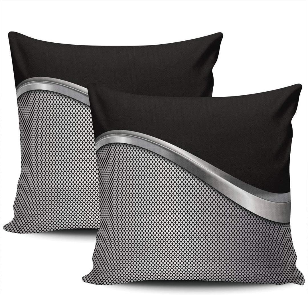 Throw Pillow Cover Silver Black Metallic Decorative Pillowcase Cushion Case Double Sided Design Printed Square 18X18 Inch Set of 2