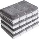 Microfiber Kitchen Towels - Super Absorbent, Soft and Solid Color Dish Towels, 8 Pack (Stripe Designed Grey and White Colors), 26 x 18 Inch