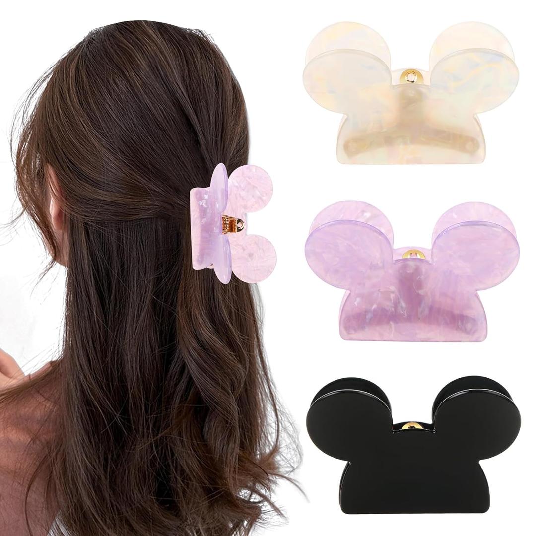 Mouse Head Hair Claw Clips,BENOSPACE 3Pcs Acrylic Lady Bear Hair Clips for Thin Medium Curly Hair Mouse Ears Non-slip Hair Catch Barrette Strong Hold Jaw Clamp Women Fashion Hair Styling Accessories