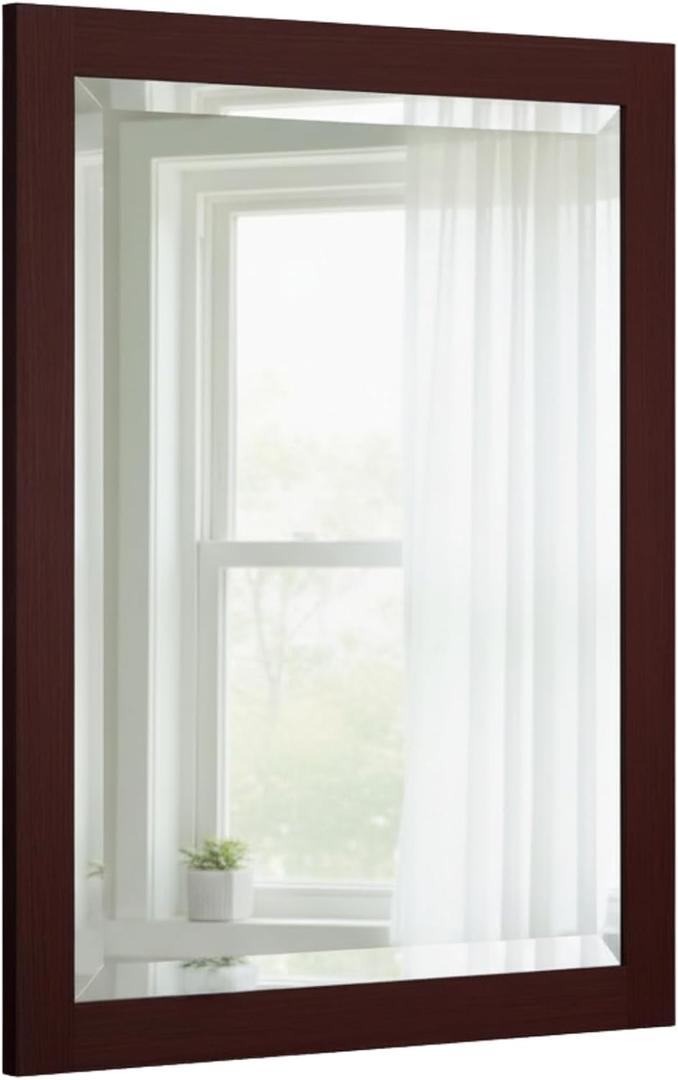 Alaterre Furniture 24" x 30" Bathroom Vanity Mirror with Beveled Glass  Wood Framed Wall Mirror for Bathroom, Powder Room or Laundry Room, Hanging Hardware Included (Espresso)