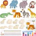 24 Set Safari Party Favors Jungle Animal Wooden Painting Crafts DIY Safari Jungle Wooden Painting Kit Wild Animals Coloring Crafts with Card for School Classroom Birthday Farm Party Favors Supplies