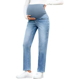 BLENCOT Women's Over The Belly Maternity Ankle Jeans Stretchy Denim Pregnancy Pants with Pockets S
