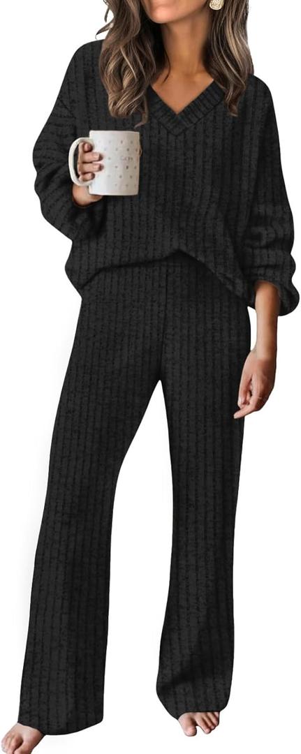 RUMIA Lounge Sets for Women 2026 Vacation Matching Track Suits Sweater Fall Outfits  (Medium, Black)