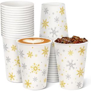 30 Pieces Christmas Paper Cups Snowflakes, Disposable Cups for Winter Party Supplies and Daily Use, Christmas Party Cups for Hot and Cold Beverages, White 12 Ounce