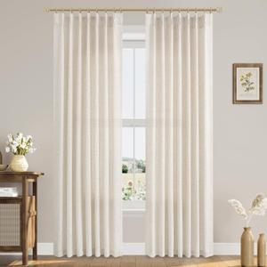 Natural Cream Pinch Pleated Linen Curtains 86 Inches Long for Living Room Bedroom Pinch Pleat with Hooks Back Tab Light Filtering Boho Farmhouse Semi Sheer 86 Inch Curtain for Dining Room (40"W x 86"L (Pack of 2))