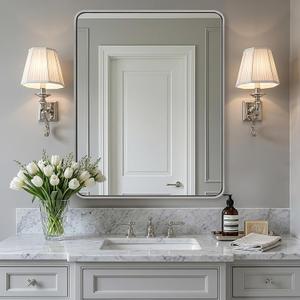 ANDY STAR 24x30'' Chrome Mirrors for Bathroom Sink, Rounded Rectangle Bathroom Vanity Mirror in 1'' Rustproof Seamless Tube Metal Frame, Wall-Mounted Horizontal/Vertical for Home Remodel, Over Sinks
