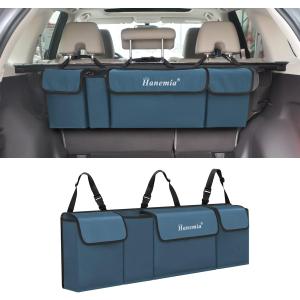 Car Trunk Organizer and Storage, Backseat Hanging Organizer for SUV, Truck, MPV, Waterproof, Collapsible Cargo Storage Bag with 4 Pockets, Car Accessories for Men and Women (Blue)